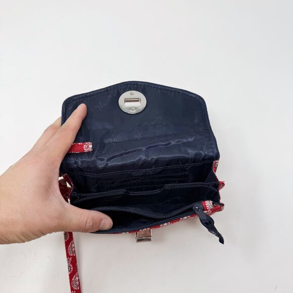 Vera Bradley Red Petite Red Bandana Paisley Turnlock Wallet Wristlet Strap - Picture 8 of 10